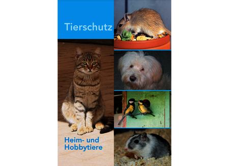 Cover des Buchs "Tierschutz: Heim- und Hobbytiere", das Fotos verschiedener Haustiere wie Hund und Katze zeigt.