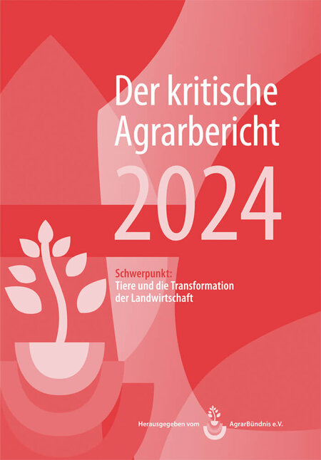 Cover des "Kritischen Agrarberichts" mit hellen Buchstaben vor rotem Hintergrund