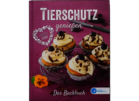 Cover des Backbuchs "Tierschutz genießen", auf dem mehrere Cupcakes auf einem Küchengitter stehen